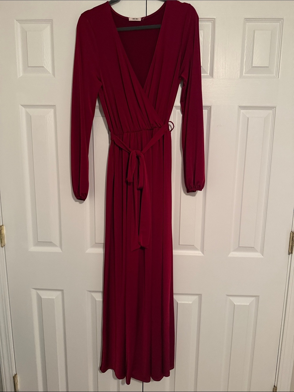 First Love Long Sleeve Wrap Maxi Dress - Wine Red